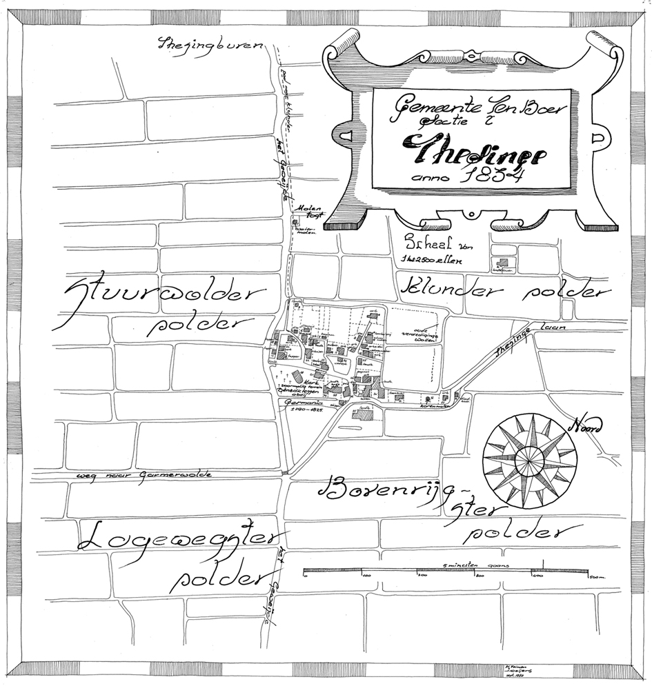 Kaart van Thesinge uit 1834.